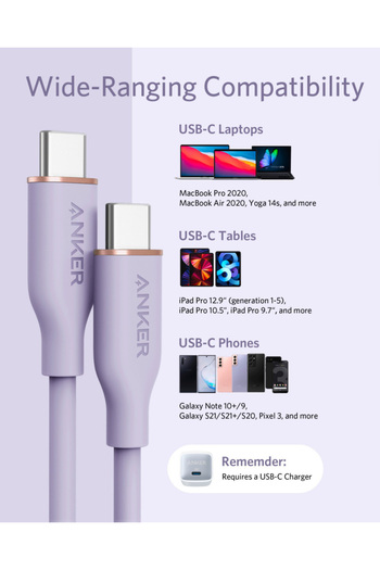 Anker Anker PowerLine III Type-C to Type-C Fast Charging Cable, 1.8m, Purple