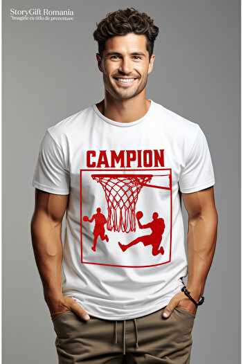 StoryGift Romania Tricou Barbati Jucatori De Baschet Sport Cos Campion Cu Imprimeu Pe Fata, 100% Bumbac, Alstg