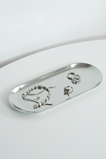 Beige & Stone Decorative Silver Large Oval Jewelry Organizer and Presentation Tray