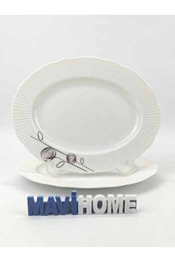 MAViHOME Bone İlay Serisi 23 x 18 Cm Krem Desenli Kayık Tabak 2 Li