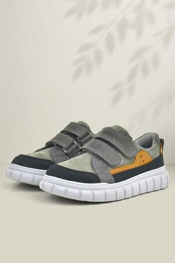 Rakerplus Pantofi de școală sport casual pentru copii din piele naturală, gri cu velcro