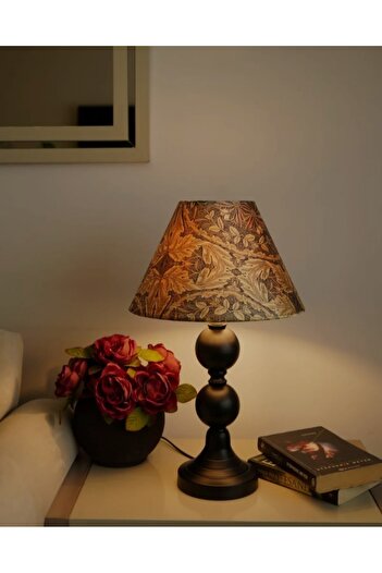 Semboldekor 2t Black Footed Black Conical Ethnic Leaf Pattern Lampshade Living Room Bedroom Stylish Lampshade