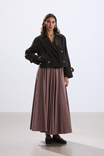 BE BLUE Acid Brown Short Double Breasted Minimal Trench Coat