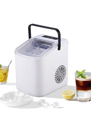 ET-LIFE Electric Ice Maker, 1.1Liter, 120W, with Handle and Self-Cleaning, for kitchen Office GSN-Z6Y1 White