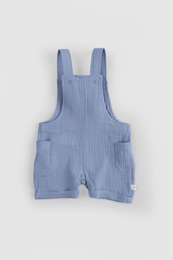 Little Gusto Blue Organic Cotton Muslin Baby Shorts Salopet