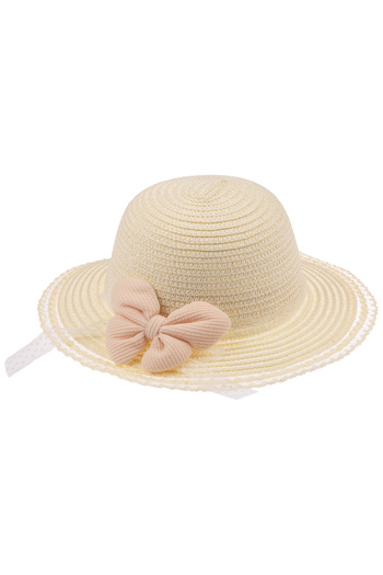 Kitti Baby Girl Children's Bow Detailed Straw Hat (2-6 Years)