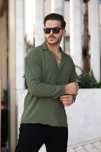 Tex Republic Ανδρικό πράσινο πουκάμισο με υφή Oversize Casual Aerobin