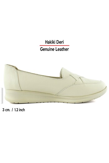 Erkan Saçmacı Mammina Beige Genuine Leather Slip-On Casual Shoes with Cross Strap Detail