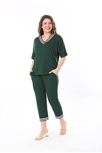 Sevda Kılınç Plus Size Capri Double Combed Cotton Suit