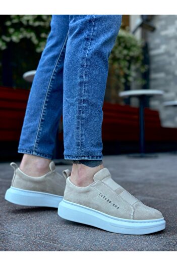 BOA BOA BA0307 - Cream Men's Suede Shoes with High Sole and Double Straps