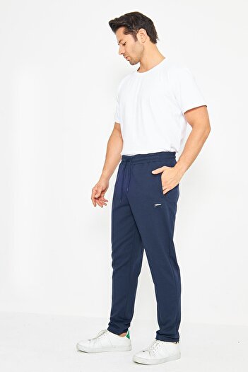 TRENDHİLL Men's Large Size Straight Leg Relaxed Cut Sweatpants Navy Blue 6503-L