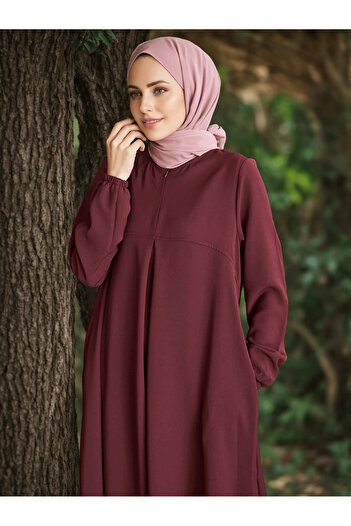 Atika Moda Stylish Solid Color Long Sleeve Round Neck Loose Fit Casual Dress