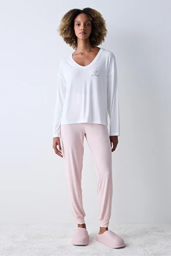 Penti Top de pijama cu tricou alb visător