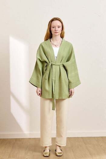 Ceylan Otantik Pistachio Green Waffle Short Kimono