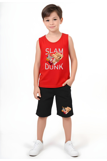 FYK KİDS Boy's Slam Dunk Printed Top-Bottom Kit