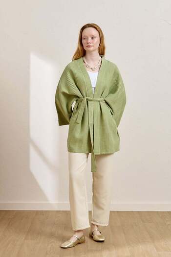 Ceylan Otantik Pistachio Green Waffle Short Kimono