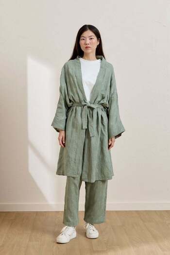 Ceylan Otantik Çağla Scalloped Muslin Long Kimono