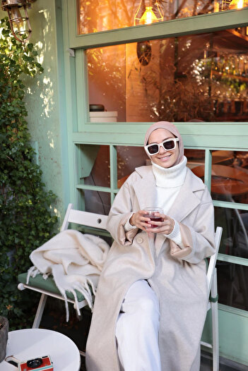 Motto Collection Bej Oversize Kaşe Kaban