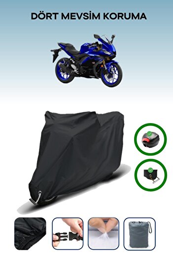Breen Black (Yamaha Yzf R25 Abs) Motorcycle Tarpaulin, Rear Bag and Lock Compatible