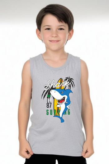 FYK KİDS Boy's Printed Zero Sleeve Shark Surfing Top-Bottom Suit