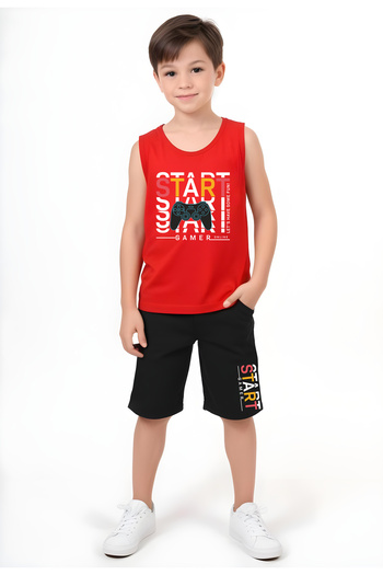 FYK KİDS Boy's Printed Zero Sleeve 06 Start Set Top-Bottom