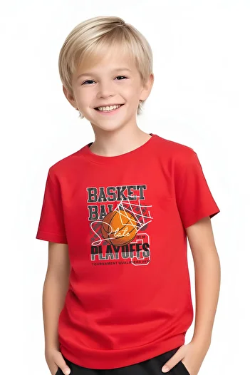 FYK KİDS Boys Round Neck Basketball Printed T-Shirt