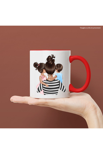 StoryGift Romania Mug with mother holding her 2 children, little girl, little boy, maternal love, With, STG