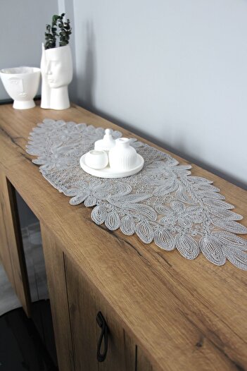 DDHOME Lace Cord Knitted Detail Table Runner Fiskos Cover 100X35 cm 1010-Kelebek