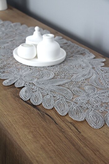 DDHOME Lace Cord Knitted Detail Table Runner Fiskos Cover 100X35 cm 1010-Kelebek