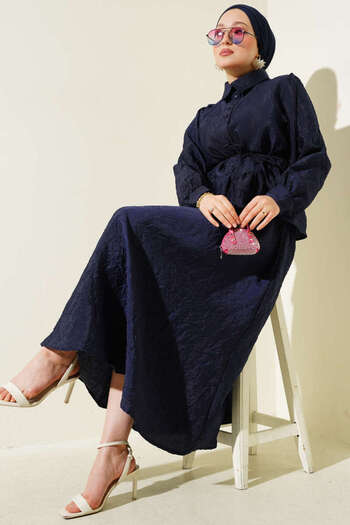 VOLT CLOTHİNG Women's Crinkle Textured Belted Skirt Suit