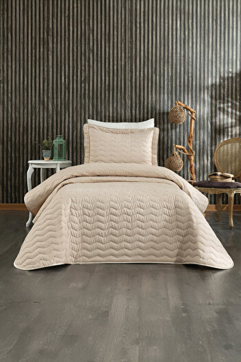 Teksev Silky Textured Modern and Simple Single Cappuccino Bedspread Set
