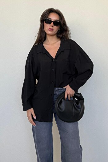 Madmext Black Pocket Women's Long Sleeve Shirt Mg2409