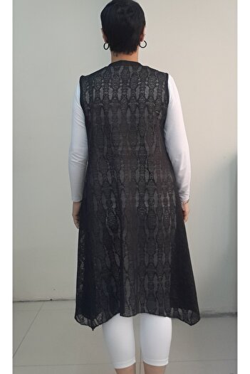 Mertcan Butik Black Asymmetrical Cut Loose Lace Vest