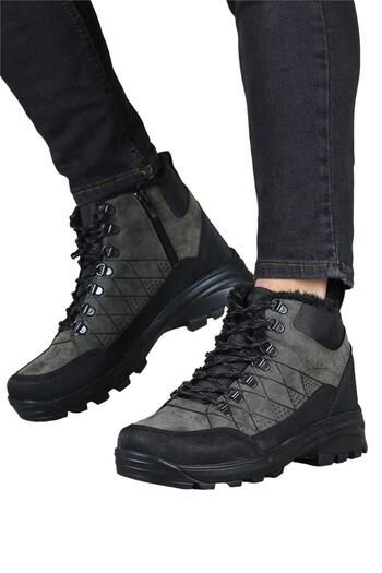 Liger Men's Trekking Outdoor Boots - Khaki with Fur Inside and Zipper