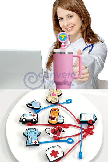 CANVELA Nurse Doctor Themed Perfect Cute Silicone Straw Tip Covers for Stnly Quencher