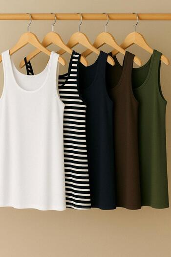 COTENCONCEPT 5 Pieces A-Line Cotton Thick Strap Athlete T-Shirt