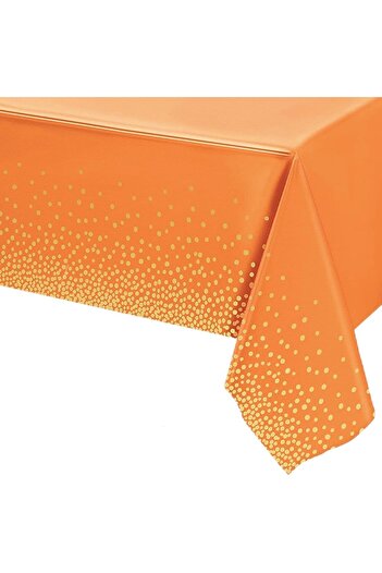 Flippy Față de masă, Flippy, PEVA, Imprimeu cu buline aurii, 137 x 274 cm, Impermeabilă, Portocalie