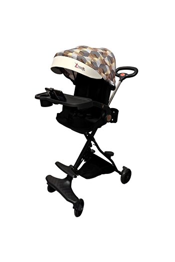 Flippy 3in1 Sport Stroller, 6-36 Months, Reversible, 360 Wheels, 32x63x95cm, Brown Checkered