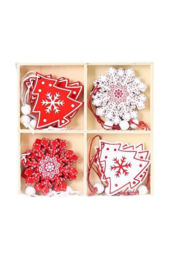Flippy 12 Wooden Christmas Decorations, Flippy, String for Hanging on the Tree, White-Red