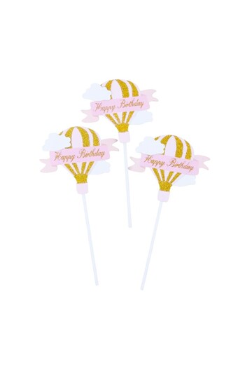 Flippy Set 3 Cake Toppers, Flippy, Hot Air Balloon Model Happy Birthday, Pink Theme