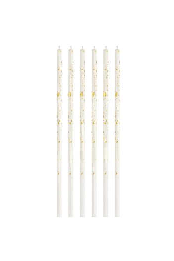 OEM Set of 6 Long Paraffin Candles, 10 x 0.5 cm, Happy Birthday, White/Gold