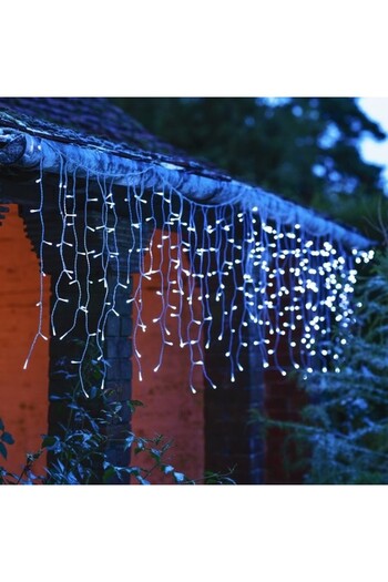 Flippy Christmas Icicle Light Installation, IP44, 10 m, 286 LEDs, Fringed Curtain, Cold White, 8 Light Mode