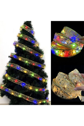 Flippy Panglică LED de Crăciun Aurie, lungime 1 m, 10 LED-uri, Baterii, Multicolor