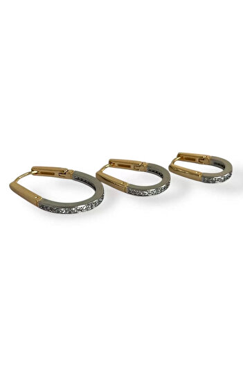 Vitastyle Gold/Silver Stone Detailed Ellipse 3 Different Sizes Hook Earrings