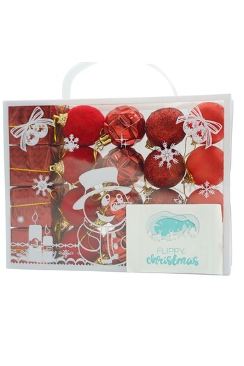 Flippy Set of 20 Christmas Tree Decorations, Flippy, Red Globes, Polystyrene, Glitter Finish