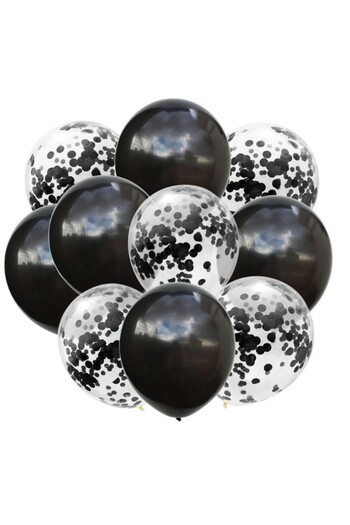 Flippy Set of 10 Latex Balloons, Flippy, Party Confetti Pattern, 5 x Confetti, 5 x Black, 25 cm, 2.2g