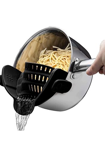 Flippy Dish Strainer, Flippy, Silicone High Temperature Resistant, Universal, Pasta, 23x12.5x6.7 cm Black