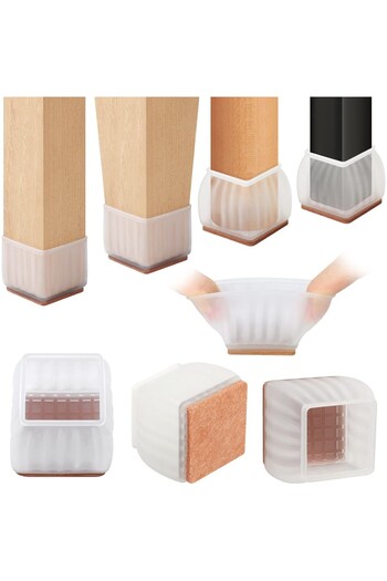 Flippy Set 16 Protectii pentru Picioare Scaun si Podea, Flippy, Universale din Silicon, Model Patrat, Alb T