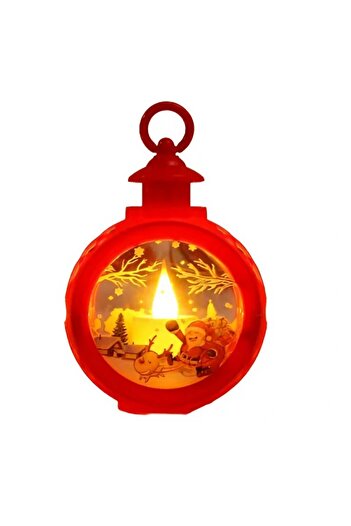 Flippy Christmas decoration lantern with glass, Santa Claus with sleigh, 13.5x9 cm, Red, Battery operated