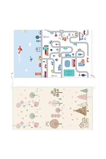 Flippy Flippy Reversible Children's Thermal Mat, Fox and Car Track Pattern, 200x180x0.8cm, Waterproof